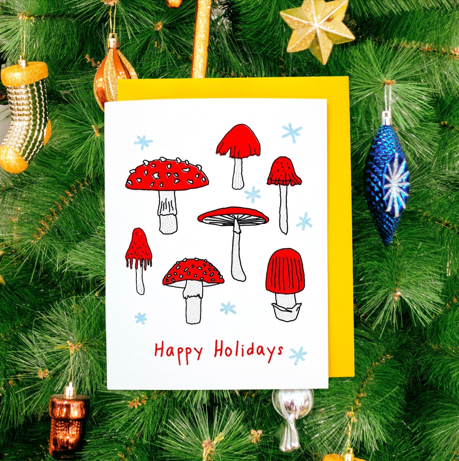 Mushroom Holiday Risograph Card Stationery/Stickers/Cards Jenny Lemons 