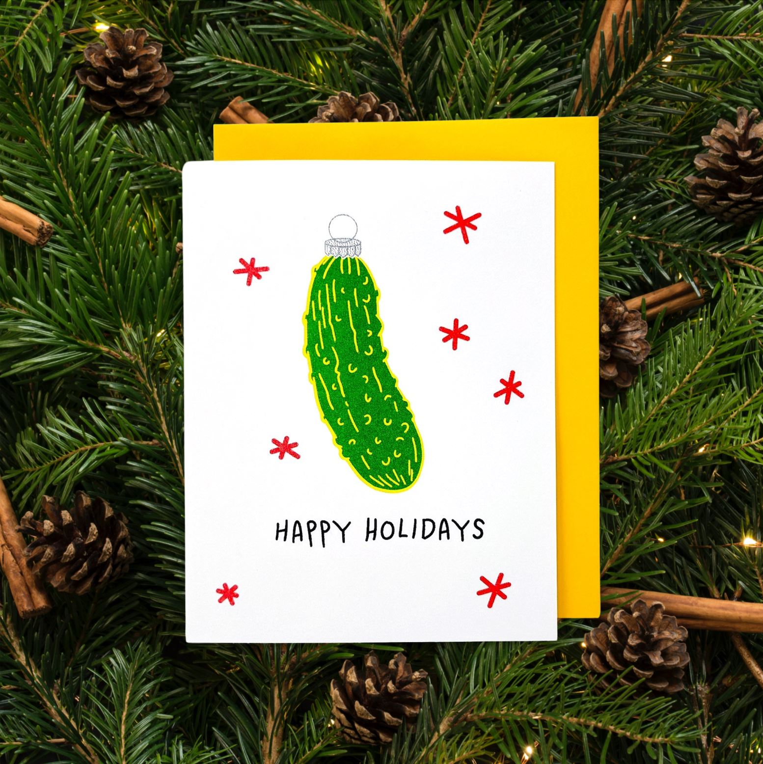 Pickle Ornament Holiday Risograph Card Stationery/Stickers/Cards Jenny Lemons 