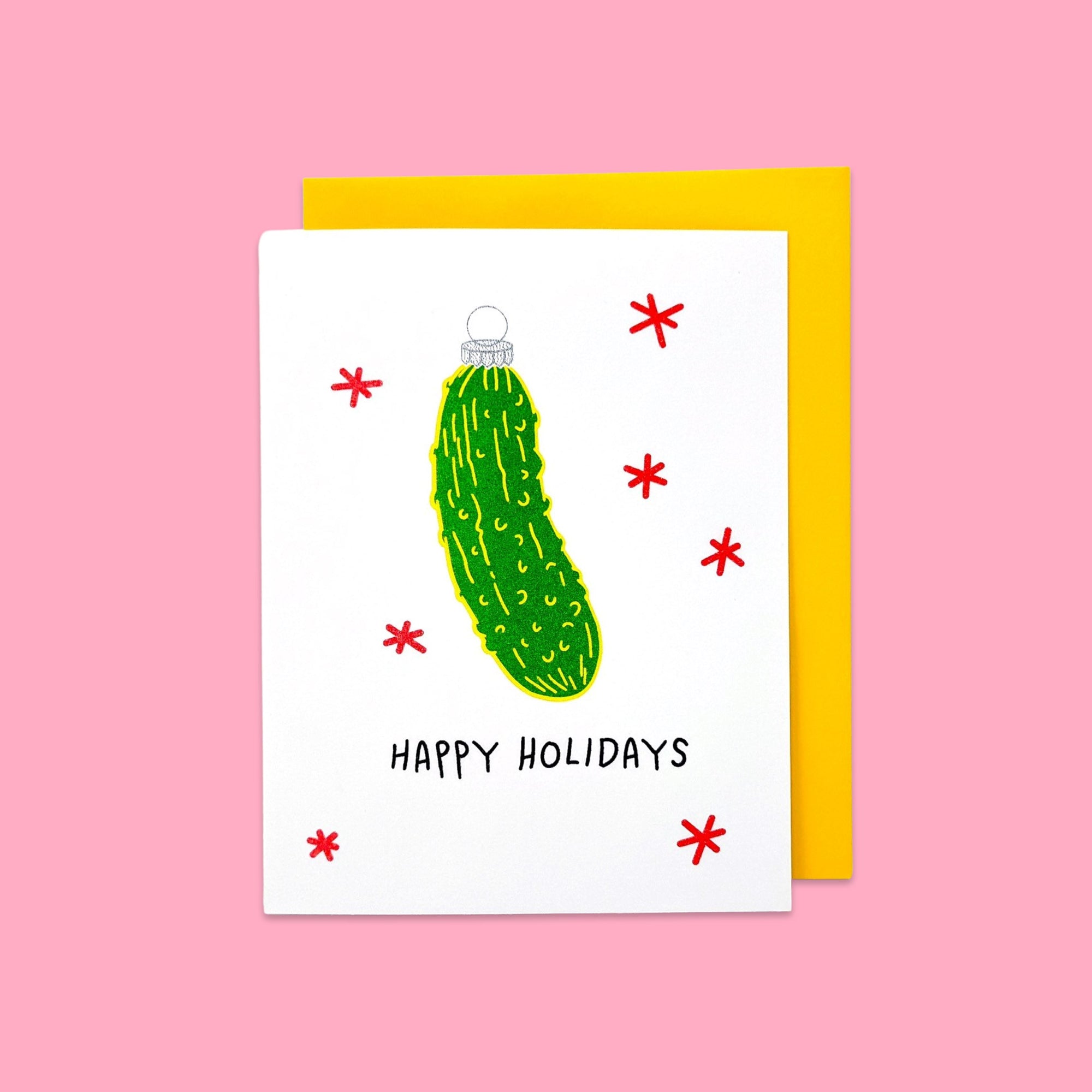 Pickle Ornament Holiday Risograph Card Stationery/Stickers/Cards Jenny Lemons 