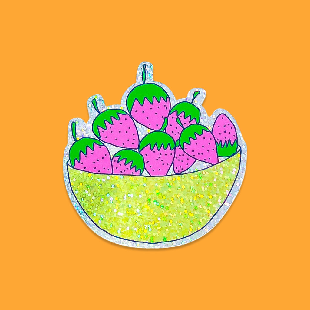 Glitter Strawberry Bowl Sticker Stationary/Stickers/Cards Jenny Lemons 