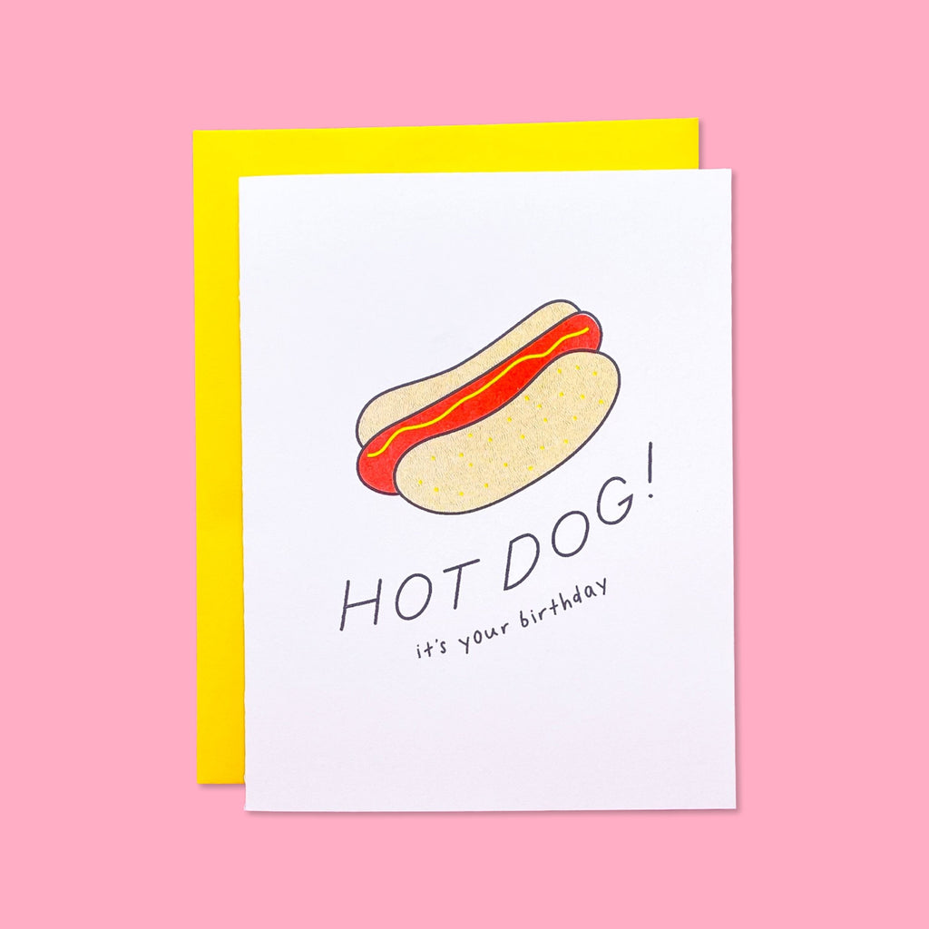 Hot Dog! It's Your Birthday Risograph Card Stationery/Stickers/Cards Jenny Lemons 