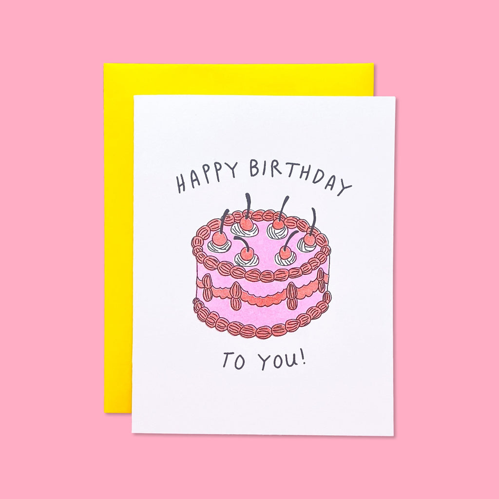 Pink Birthday Cake Risograph Card Stationery/Stickers/Cards Jenny Lemons 