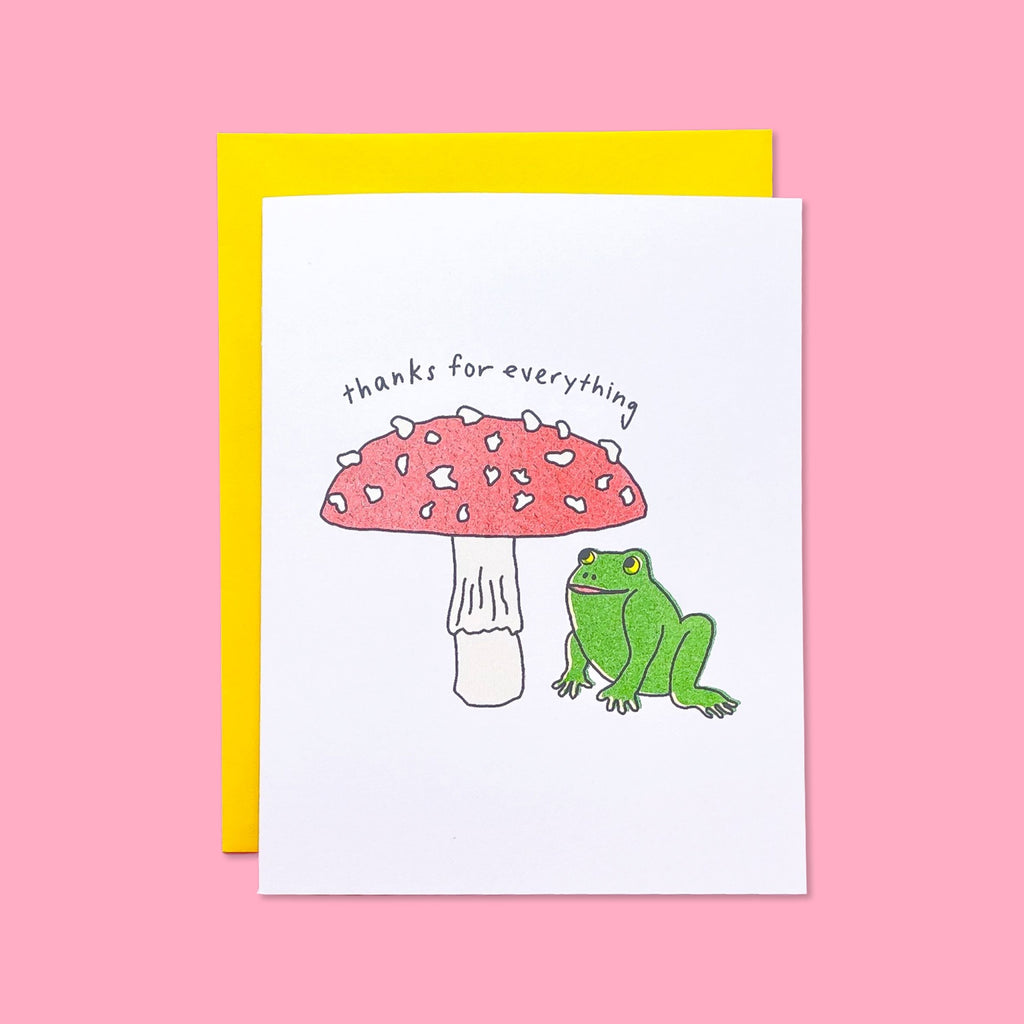 Thanks for Everything Frog and Mushroom Risograph Card Stationery/Stickers/Cards Jenny Lemons 